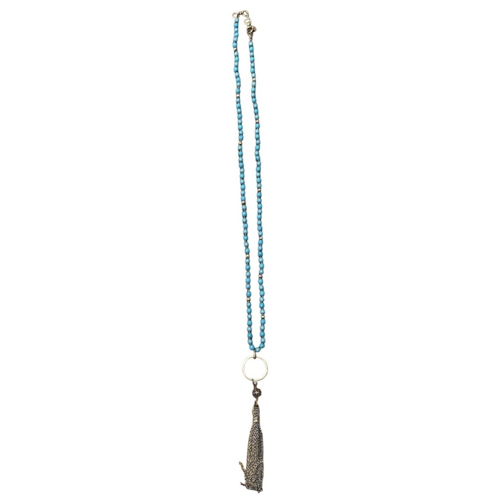 Turquoise Bead Necklace Tassel Pendant‎ Boho Long 21in Adjustable